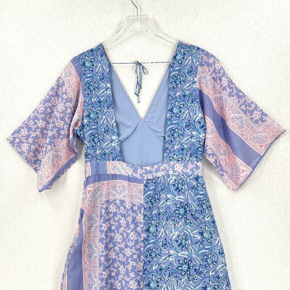 ANTIK BATIK Iloni Open Back Dress Womens Small Cotton Silk Printed Midi V-neck - Picture 6 of 16